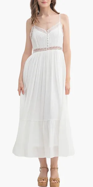 All In Favor Lace Detail Midi Dress Off White Size M NWT thumbnail 1