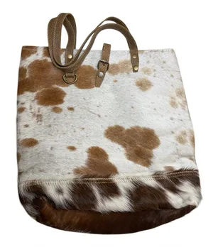 Myra Mesa Trail Hairon Tote Bag Rustic Cowhide Design, Brown Leather Handles thumbnail 1