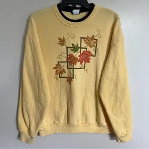 Vintage 90s Womens Autumn Leaves Double Collar Sweatshirt Size Large Made In USA thumbnail 1