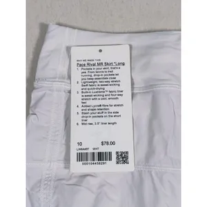 Lululemon Pace Rival Mid Rise Skort Size 10 Long White Tennis Running Pockets thumbnail 9