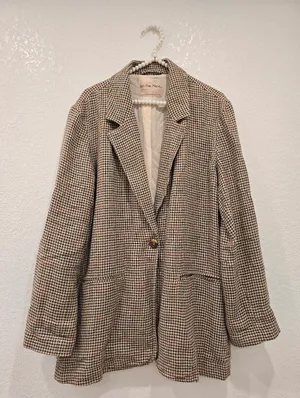 Free People Uptown Girl houndstooth blazer Small Brown Cream thumbnail 2