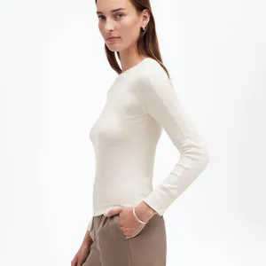 NWT Madewell Ribbed Crewneck Long-Sleeve Tee Cream Size L thumbnail 2