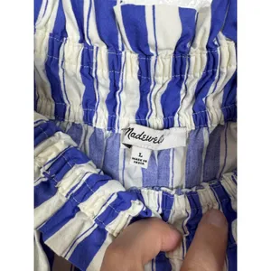 Madewell Blue White Striped Cotton Smocked Midi Dress Pockets NR102 Womens Large thumbnail 3