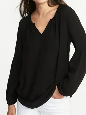 Old Navy Black Peasant Blouse V-Neck, Long Sleeve Top Size M thumbnail 1