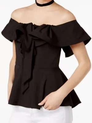 Mare Mare Off The Shoulder Bow Top Size Large Black thumbnail 1