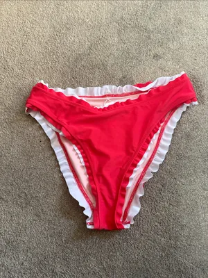 Cupshe Hot Pink Ruffle Trim High Rise Cheeky Swim Bikini Bottoms Size L thumbnail 3