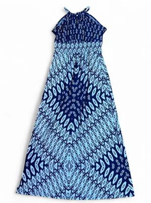 London Times Patterned Maxi Dress Wrinkle Resistant Wedding Guest Blue White Size 6 thumbnail 1