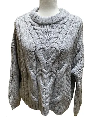 Aerie Snowday Oversized Chunky Cable Knit Sweater Gray Crew Neck NWOT XS thumbnail 1