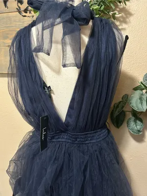 Lulus Flawless Arrival Navy Blue Tulle Tie-Strap Tiered Maxi Dress thumbnail 8