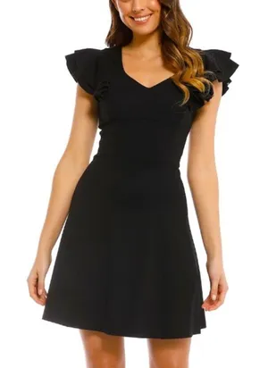 Elliatt Sicily Black Skater‎ Dress Size Large Ruffle Sleeves NWT thumbnail 1