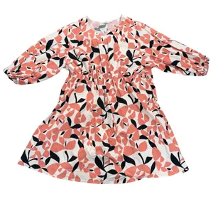 Marimekko Eea Perho Dress Women 44 Coral Black Floral Empire Waist Excellent thumbnail 1