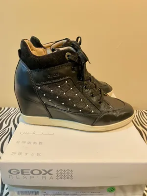 Black Leather Geox Wedge Sneakers 9 thumbnail 8