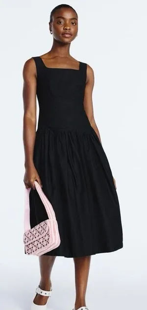 Scoop‎ Black Drop Waist Midi Dress Size Medium thumbnail 1