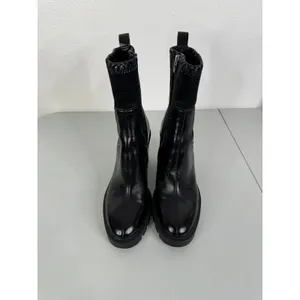 Dolce Vita Black Leather Sock Ankle Boots Lug Sole Block Heel Size 9 thumbnail 2