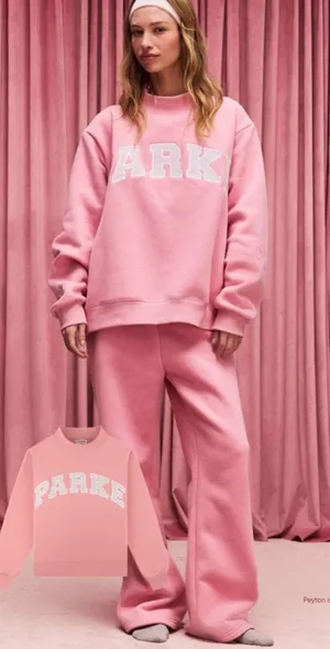 PARKE Valentine’s Varsity Mockneck Crewneck Pullover Sweatshirt Blush Lavender S thumbnail 1