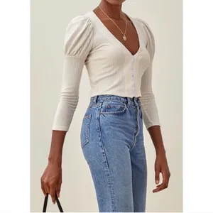 Reformation Einkorn Ribbed Puff Long Sleeve Top thumbnail 2