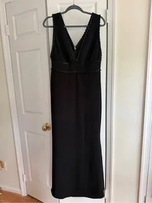 Badgley Mischka Pleated Trim Black Formal Gown Size 12 $750 thumbnail 4