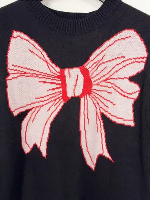 Miss Sparkling Black Pink Bow Graphic Short Sleeve Knit Sweater thumbnail 3