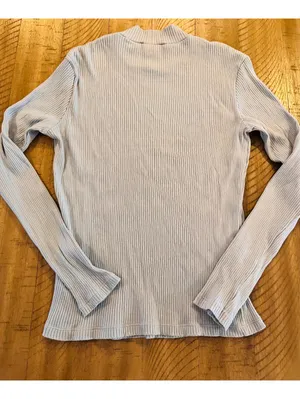 Uniqlo Light Blue Ribbed Mock Neck Top Size Medium thumbnail 6