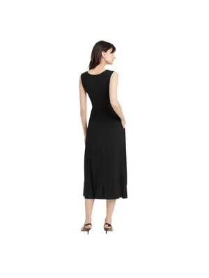 A New Day Knit Ballet Sleeveless Pleated Side Slit Midi Shift Dress Black S thumbnail 8
