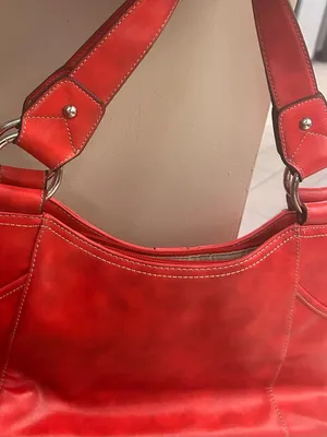Nine West Vibrant Red Leather Shoulder Tote thumbnail 7