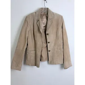 Vintage 90s Boho Suede Leather Blazer Tan Ruff Hewn Women's L thumbnail 2