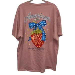 Simply Southern American Girly Strawberry Tee XL Pink‎ Graphic Shirt Cotton thumbnail 2