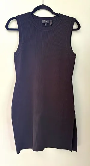 Theory Women's Black Ribbed Knit Sleeveless Sweater Dress Round Neck S thumbnail 1