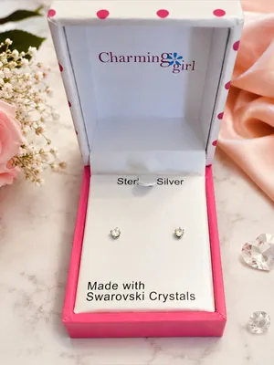 Charming Girl Sterling Silver Swarovski Crystal Stud Earrings – New in Box thumbnail 2