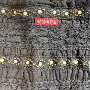 Hard Tail Western USA Mini Skirt Womens XS Black Gauze Beaded Smocked Boho thumbnail 3