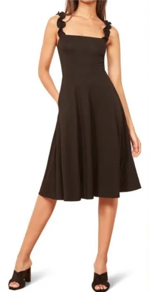 Reformation Eda Ruffle Strap Midi‎ Dress black Sz M thumbnail 1