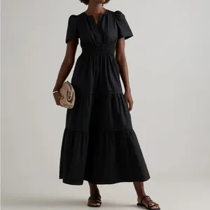 NWT Quince Women’s 100% Organic Cotton Poplin Tiered Maxi Dress Black Sz L thumbnail 3