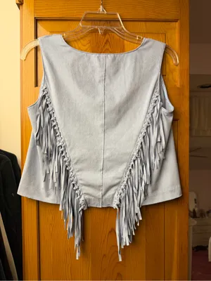 Fringed V-Neck Tank Top in Light Blue by Romeo & Juliet Couture thumbnail 2
