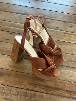 Anthropologie Maeve Suede Knot Platform Brown Heels 10 thumbnail 2