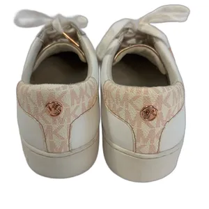 Michael Kors Irving‎ Stripe Sneakers Womens 9M White Rose Gold Leather Logo thumbnail 4