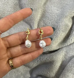 Gold Pearl Spiral Earrings thumbnail 1