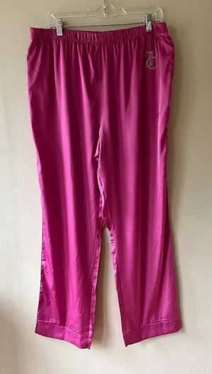 Juicy Couture Sz XL Hot Pink Satin Pajama‎ Pants Joggers Lounge Pull On thumbnail 1