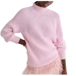 J.Crew Pink Shaker Stitch Mock Neck Cotton Sweater BE159 Medium EUC thumbnail 1