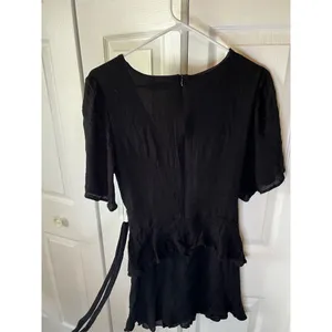 Topshop Women's Black Wrap Mini Dress with Ruffle Detail Size L thumbnail 4