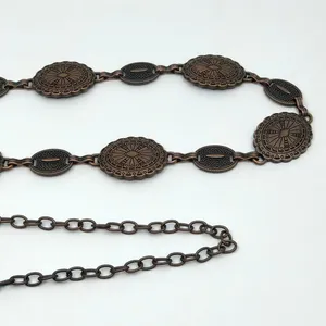 Y2K Boho Antique Bronze Medallion Chain Belt, Fits 22–37.5 Inches, X7GA1174 thumbnail 8