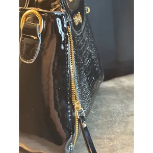 Danbaoly Black Croc Embossed Patent Satchel Handbag Gold Tone Hardware thumbnail 6
