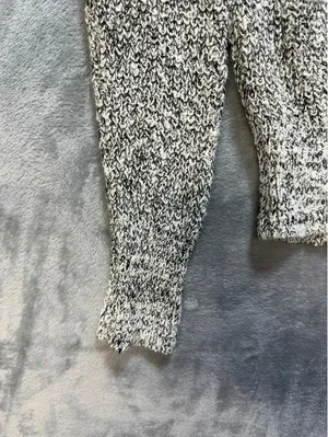 Free People Womens Chunky Knit Sweater Cotton Linen Blend Marled Black White XS thumbnail 4