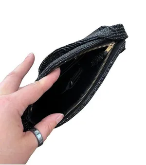 Vintage Black Beaded Hand Bag, 1950s Black Beaded Purse thumbnail 4