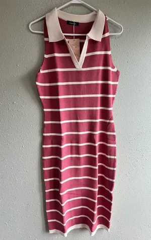 Amazon Striped Pink and White Sleeveless Dress thumbnail 1