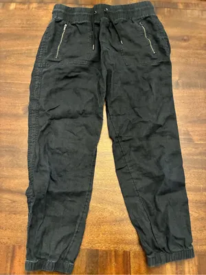 Athleta Cabo Linen Jogger Pants Women’s 8 Black Pockets Drawstring Joggers thumbnail 1