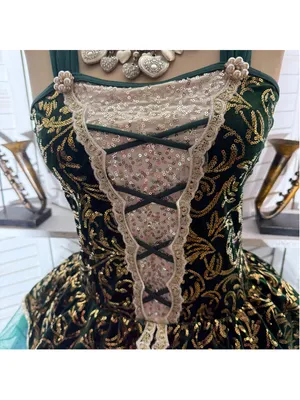 Vintage velvet beaded dress tutu lace emerald green fairy homecoming Ren Fair S thumbnail 8