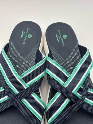 Cloudsteppers by Clarks Navy and Teal Crisscross Slide Sandals Size 9.5 thumbnail 3