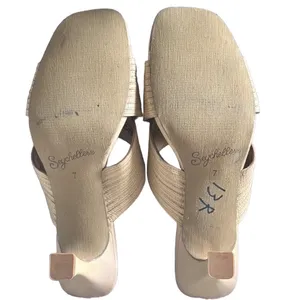 Seychelles Romantic Beige Leather Crisscross Textured Square Toe‎ Kitten Heel 7 thumbnail 6