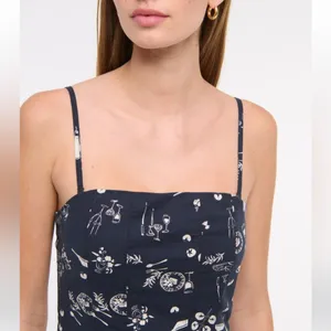 Abercrombie & Fitch strapless flare midi dress in blue floral thumbnail 7