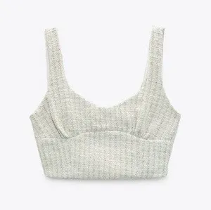 Zara Tweed Corsety Bustier Cropped Tank Top Blue White Size XS thumbnail 1